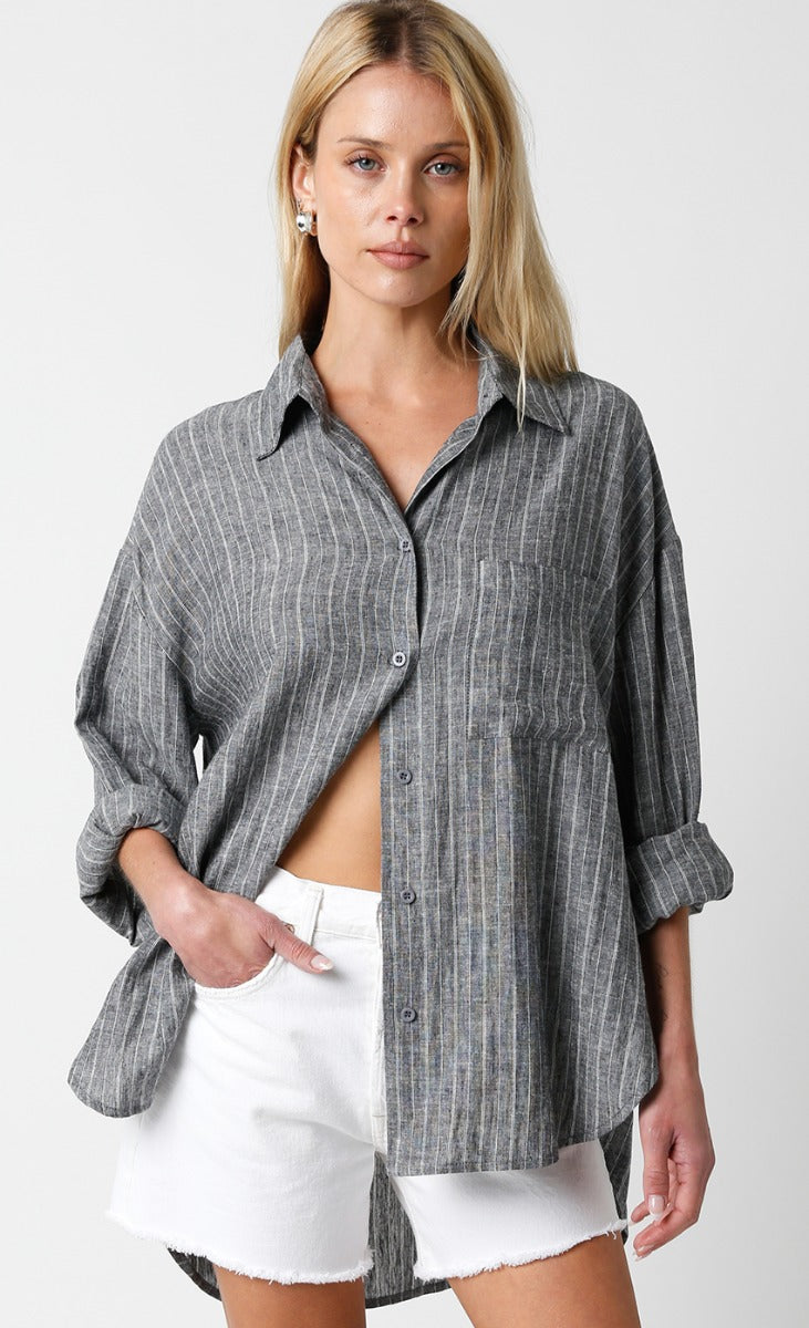 Olivaceous Molly Linen Button Down Shirt