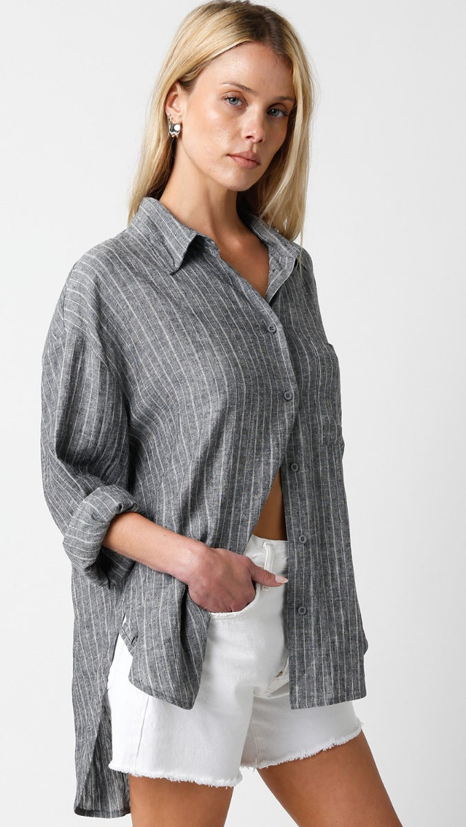 Olivaceous Molly Linen Button Down Shirt